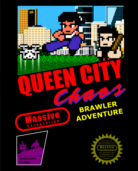 Queen City Chaos NES marketing/cartridge art homage
